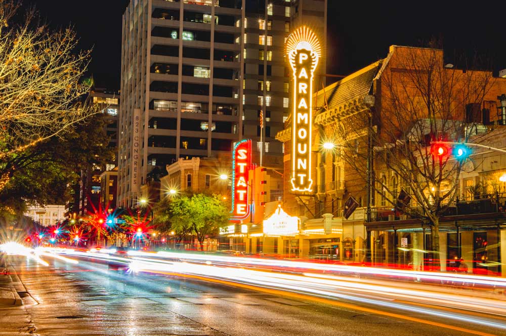 downtown austin texas night scene